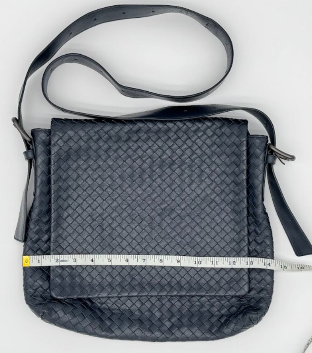 Bottega Veneta Black Intrecciato Leather Flap Messenger Crossbody Bag
